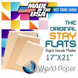 100 Stay Flat Rigid Cardboard Mailers 17x21 Brown Self Seal Made In USA