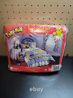 1999 Pokemon Twin Bed Sheet Set Flat Fitted Pillowcase USA Made New Sealed Rare
