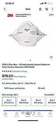 9105 V Flex Box 50 Individually Sealed Medium Face Covers Genuine USA Made