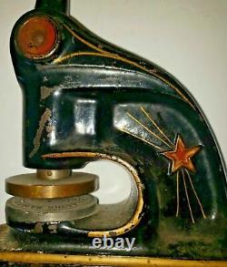 Antique Red Shooting Star Cast Iron Notary Press Stamp Seal Made In USA