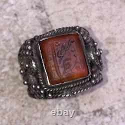 Antique Yemen Filigree Silver Seal Ring Hand Made Islamic Caligraphy Size 11 USA