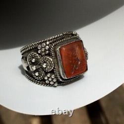 Antique Yemen Filigree Silver Seal Ring Hand Made Islamic Caligraphy Size 11 USA