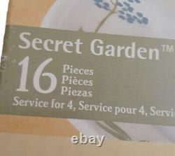 Corelle 16 pc Dinnerware Secret Garden Flowers Blue 4 Place Setting Classic USA