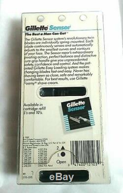 Gillette Sensor Razor 3 Blades Metal Handle NOS 1989 Sealed Made in USA