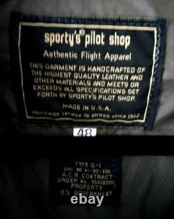 Leather Military G-1 Flight Jacket Size 48 Goatskin Sporty's Pilot Shop USA Made