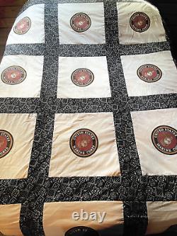 Marine Corp Quilt Bed Blanket Cover USMC Military Seal Veteran United States USA