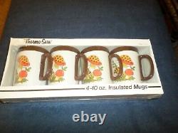NEW Sealed Vintage Thermo-Serv Merry Mushroom Mugs 4-10oz. Made In U. S. A