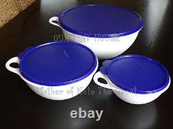 NEW Vintage Tupperware Thatsa Bowl SET 3 White Bowls & Blue Seals USA Made NOS