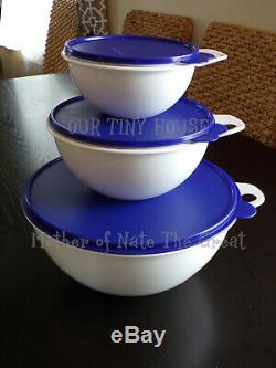 NEW Vintage Tupperware Thatsa Bowl SET RARE White Bowls & Blue Seals Made In USA