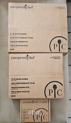 PAMPERED CHEF 5 10 12 Inch Cast Iron Skillet SET MADE IN USA BRAND NEW SEALED