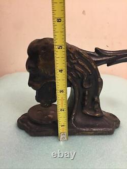 Scroll Handle Antique Cast Iron Lion Head Notary Press Stamp Seal Made In USA