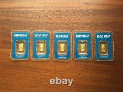 Sunshine Minting Gold Gram Bars Sealed in Assay Made in USA Lot of 5