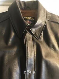 US Wings Brown Leather Jacket Mens Size L Color Seal Brown Made In USA