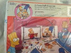 VTG 1990 The Simpsons Full Size Sheet Set New Sealed USA made Flat Fitted Pillow