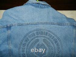 Vtg Men's L. Jean Jacket with Seal of the Cherokee Nation on Back made in the USA